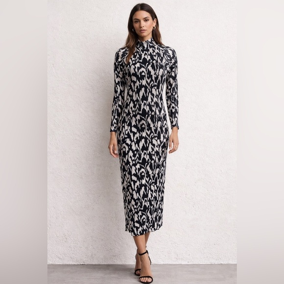 Anthropologie Dresses & Skirts - By Anthropologie Long-Sleeve Mock-Neck Printed Slim Midi Dress